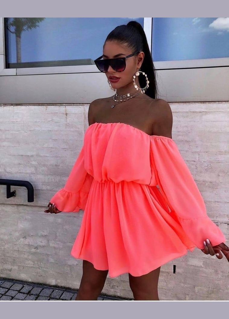 Оранжевое нежное шифоновое платье на резинках No Brand