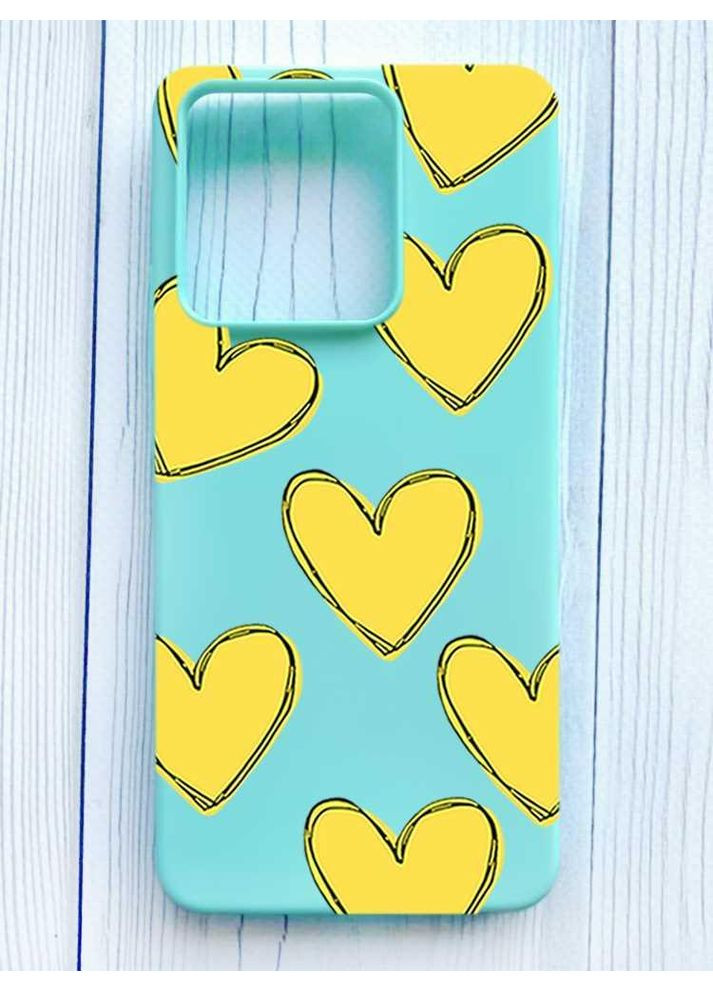 Матовий бірюзовий чохол на Xiaomi Redmi Note 13 Pro 5G Сердечка жовті (принт 259) Creative (355396697)