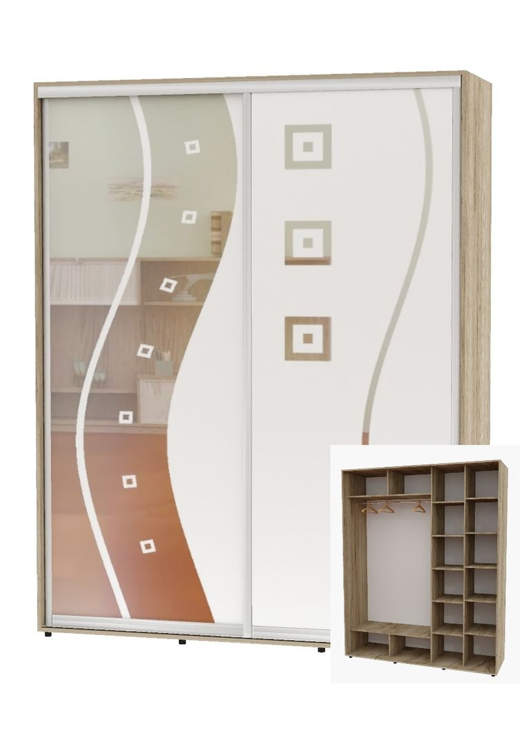 Шафа-купе дводверна 200*60*240 Дуб крафт сірий Дзеркало з піскострумним малюнком Алекса (360478073)