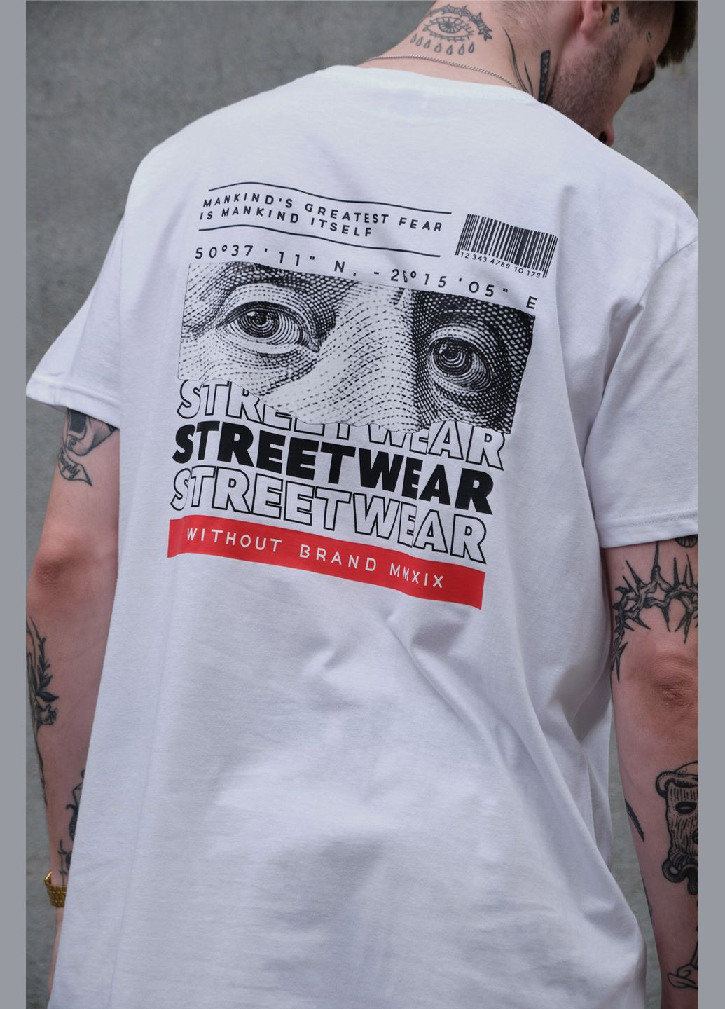 Белая мужская оверсайз футболка с принтом streetwear white Without