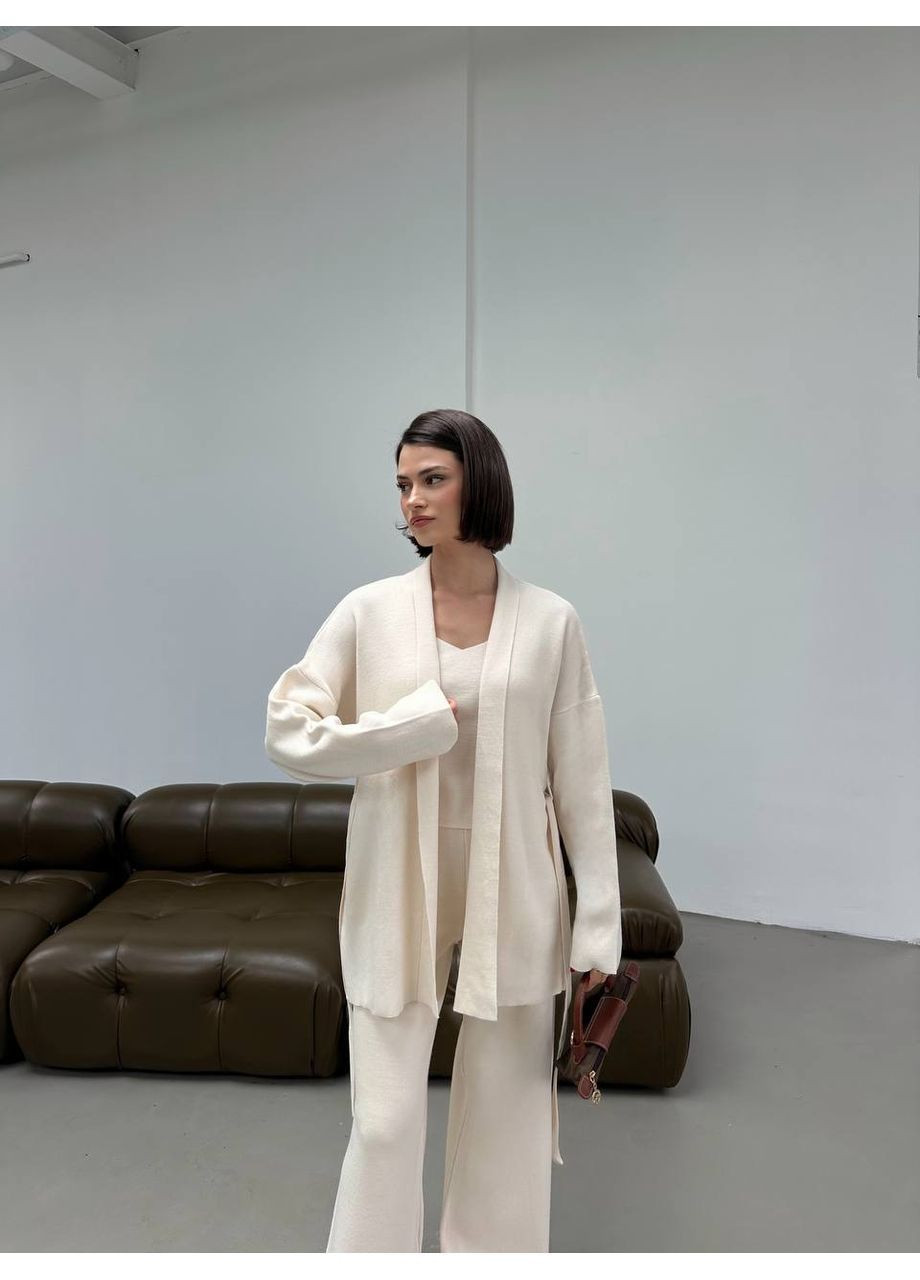 Жіночий костюм з поясним кардиганом і прямими брюками No Brand (366367257)