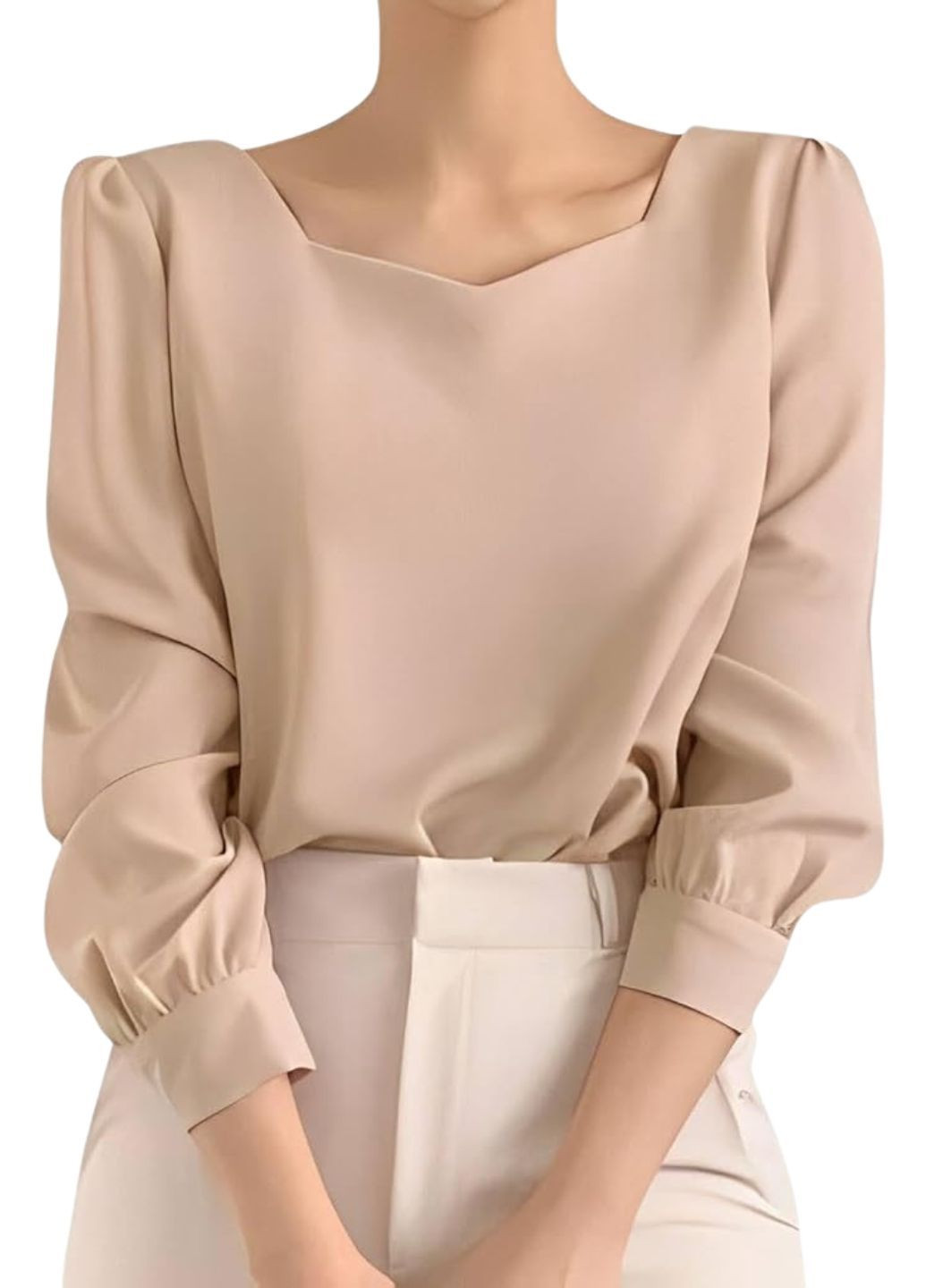 Бежева блузка жіноча з фігурним декольте Fashion