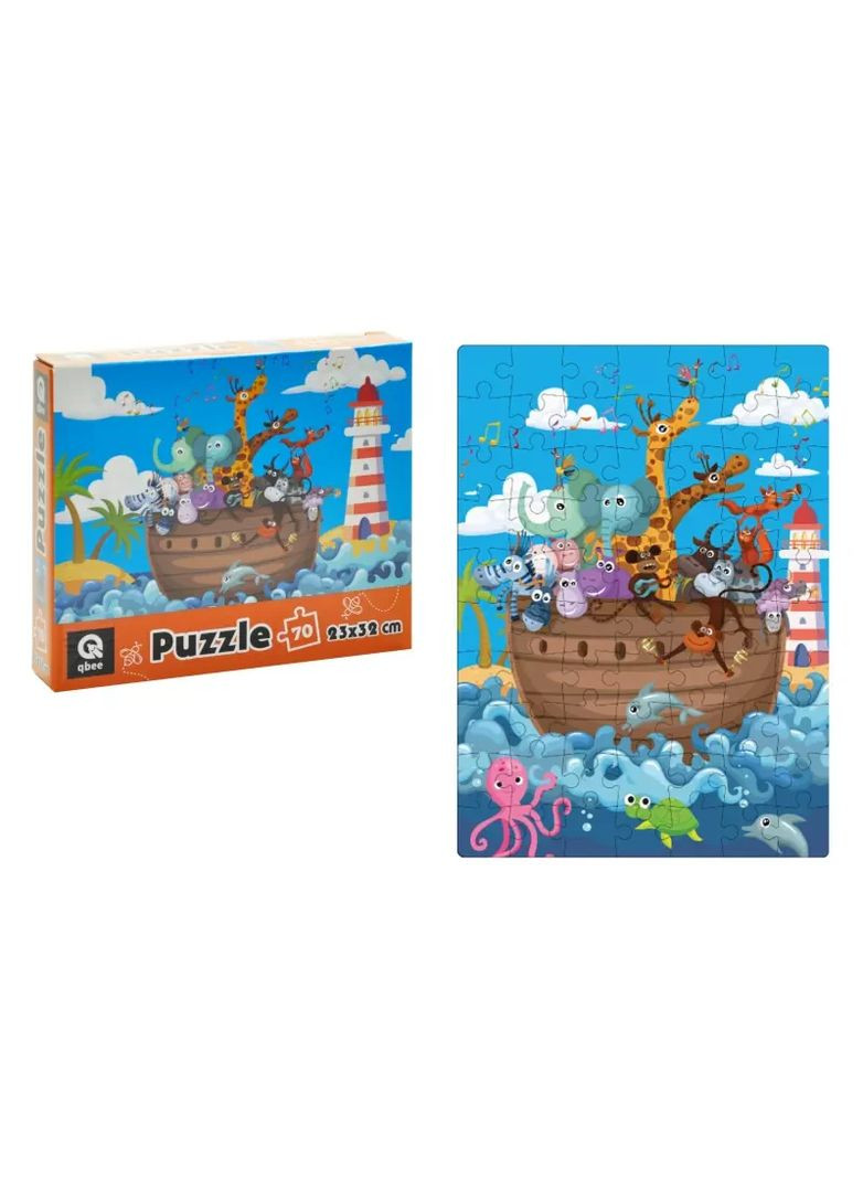 Пазлы детские картонные животные на корабле 70 элементов qbee QB400-007 No Brand (362425166)