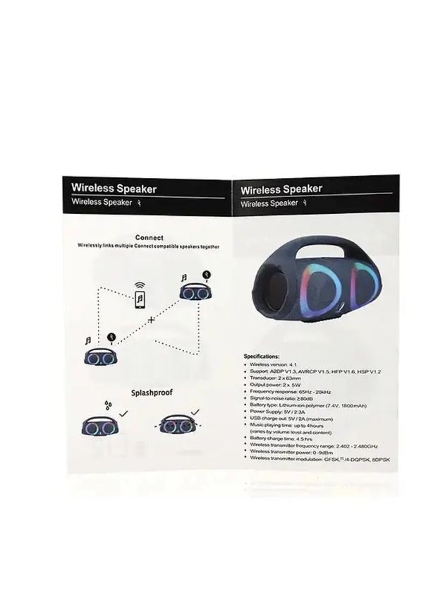 Портативная Вluetooth колонка Boombox 2 B15/ 8172 Бумбокс RGB подсветка 1800 mAh 2х5 Вт microSD Вlack OEM (338561131)