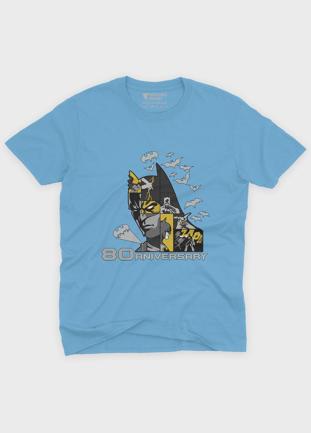 Блакитна демісезонна футболка для хлопчика з принтом супергероя - бетмен (ts001-1-lbl-006-003-035-b) Modno