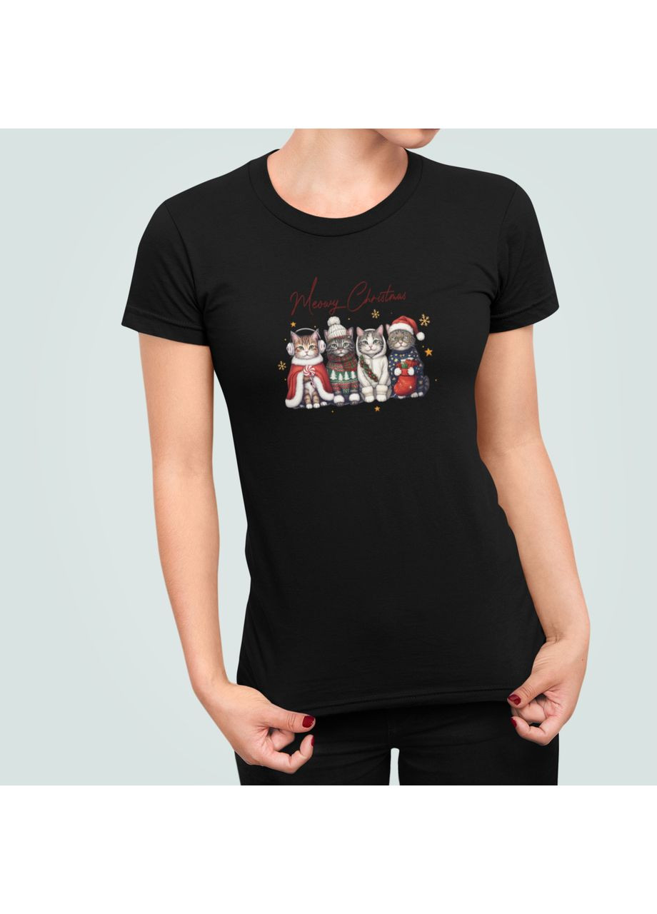 Женская Новогодняя футболка с принтом Meowy Christmas Котики новогодние Stedman - (369154908)
