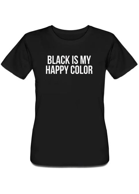 Черная летняя женская футболка black is my happy color (чёрная) Fat Cat