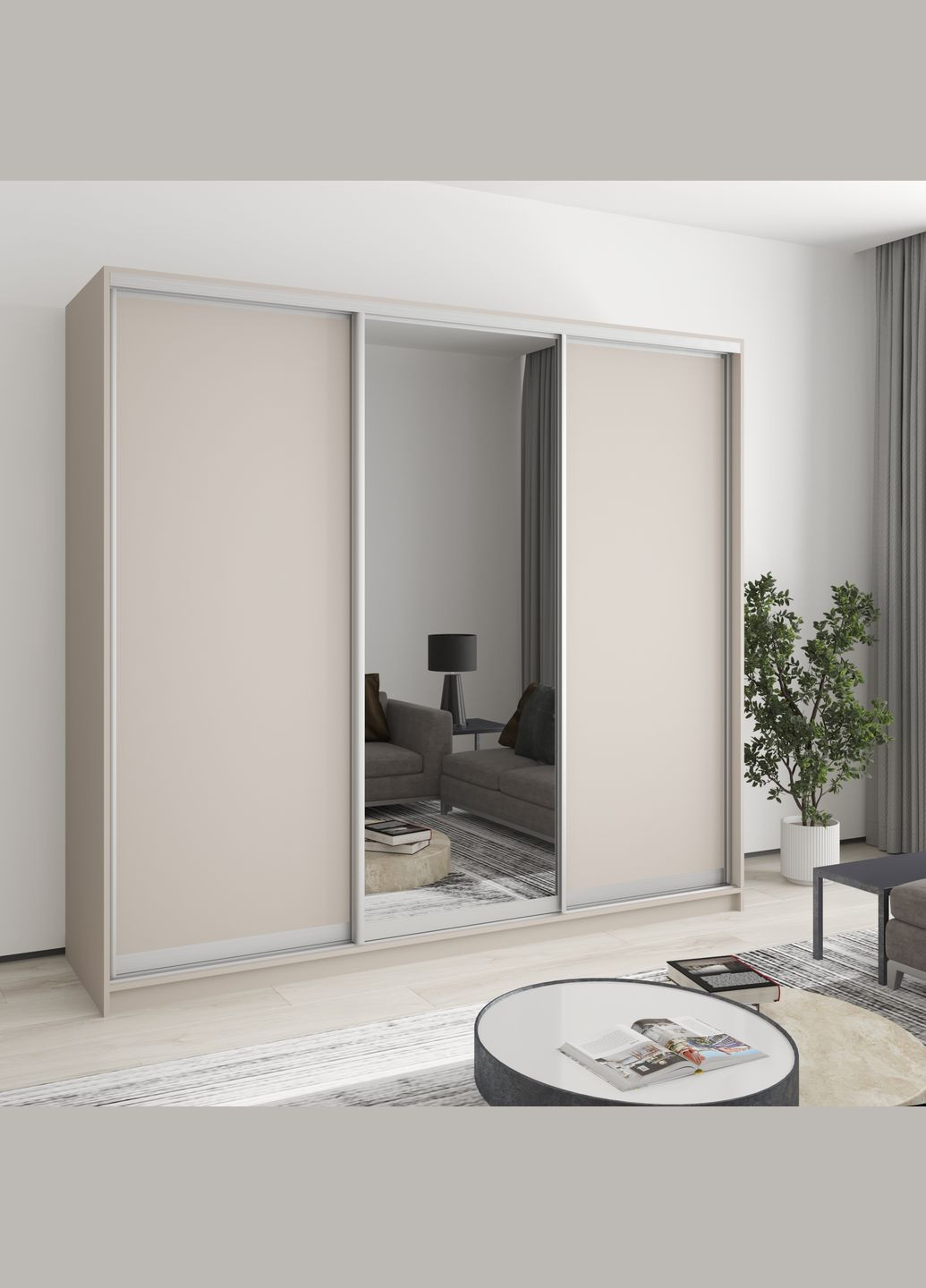 Шафа-купе тридверна Комбо AL 2ДСП/Дзеркало 230x60x210 см Кашемір (MBS-3363) MebelStar (346288269)