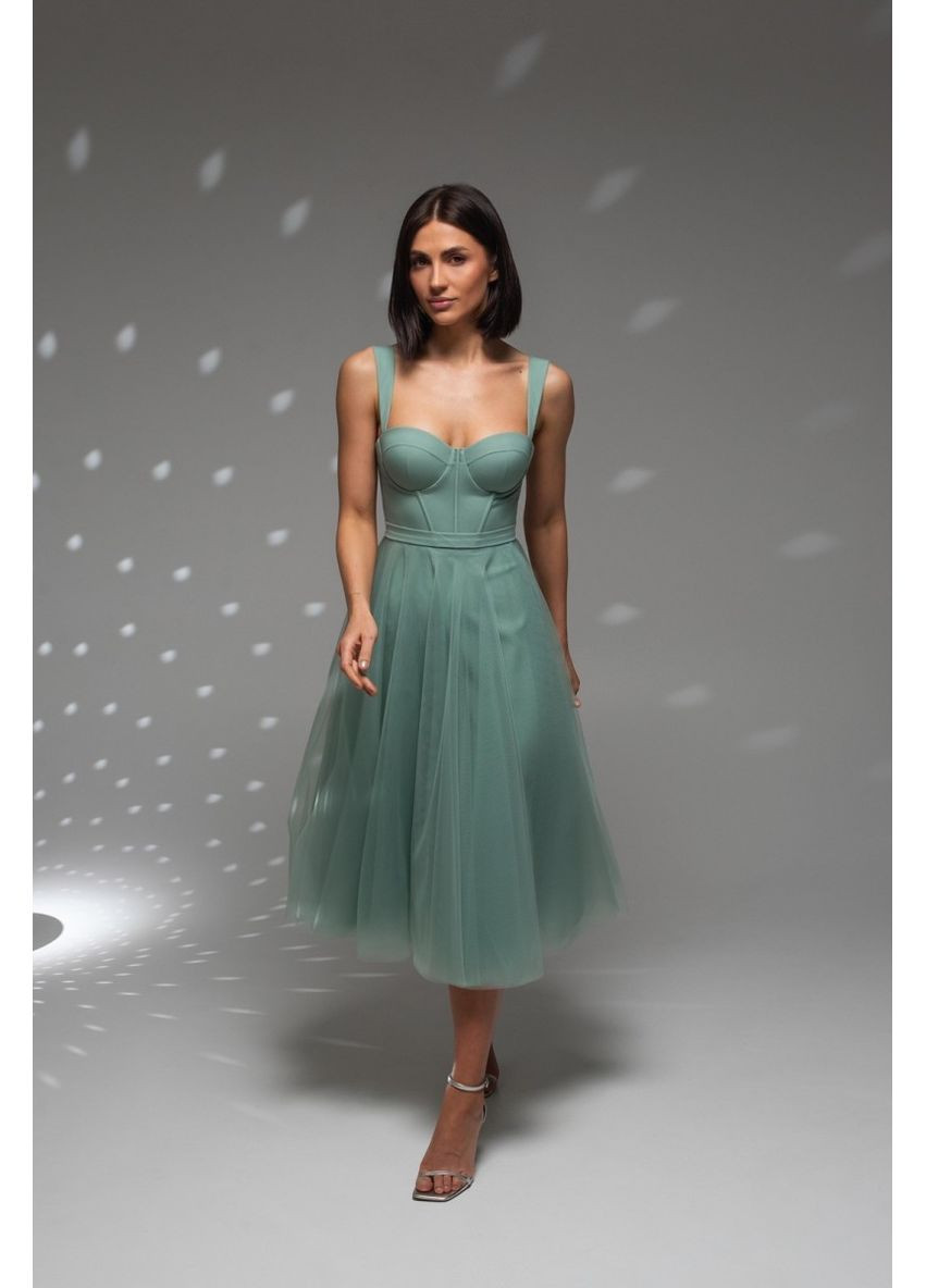 Оливкова вечірня плаття з спідницею-сонце ODDI однотонна