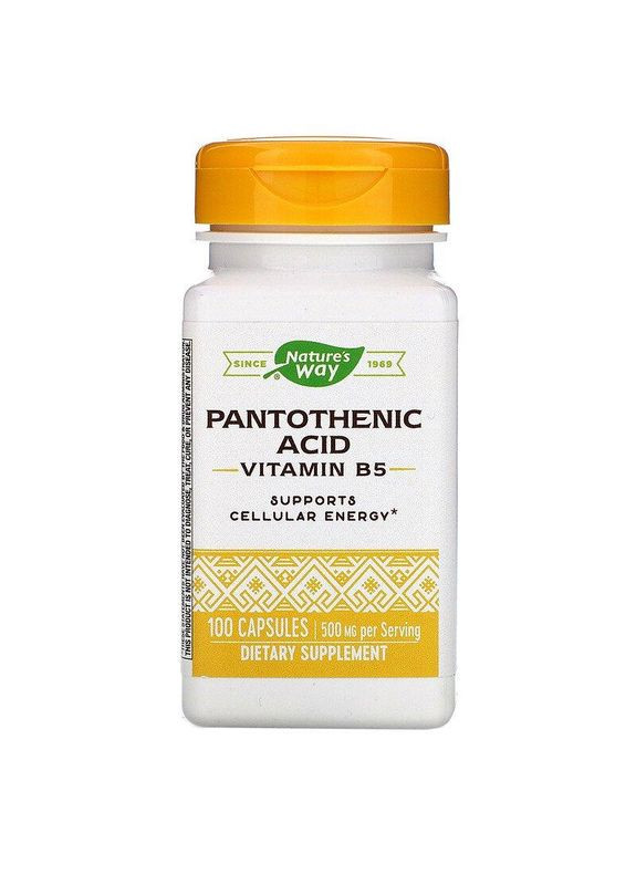 Пантотеновая кислота, Pantothenic Acid, 500 мг, 100 капсул Nature's Way (367988637)