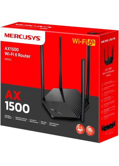 Маршрутизатор MR60X AX1500 2xGE LAN 1xGE WAN MU-MIMO OFDMA (MR60X) Mercusys (360426602)