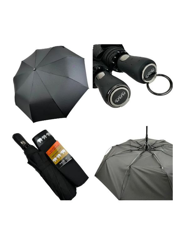 Чёрный зонтик 9 спиц купол, мужская, стильная, полуавтомат, антивитер Три Слона (365778580)