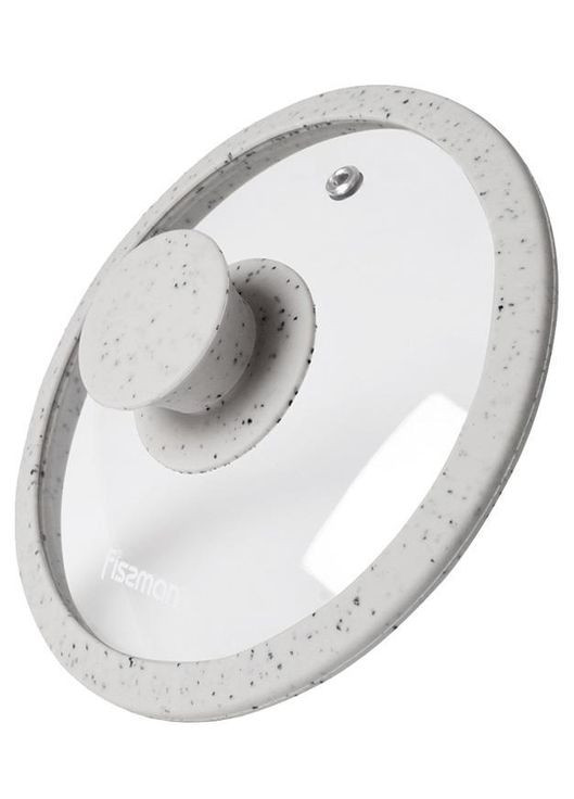 Кришка скляна ARCADES Ø26см з силіконовим ободом (світло-сірий мармур) Fissman (330136944)