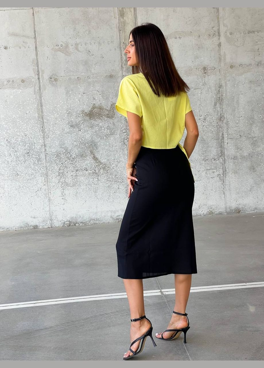 Черная офисная, повседневная, кэжуал, вечерний однотонная яркая льняная юбка Vakko