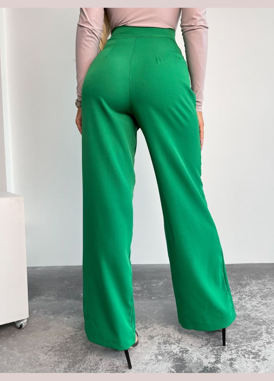 Классические прямые зеленые штаны из качественной костюмки, однотонные штаны на высокой посадке без карманов No Brand 955-2 (284119733)