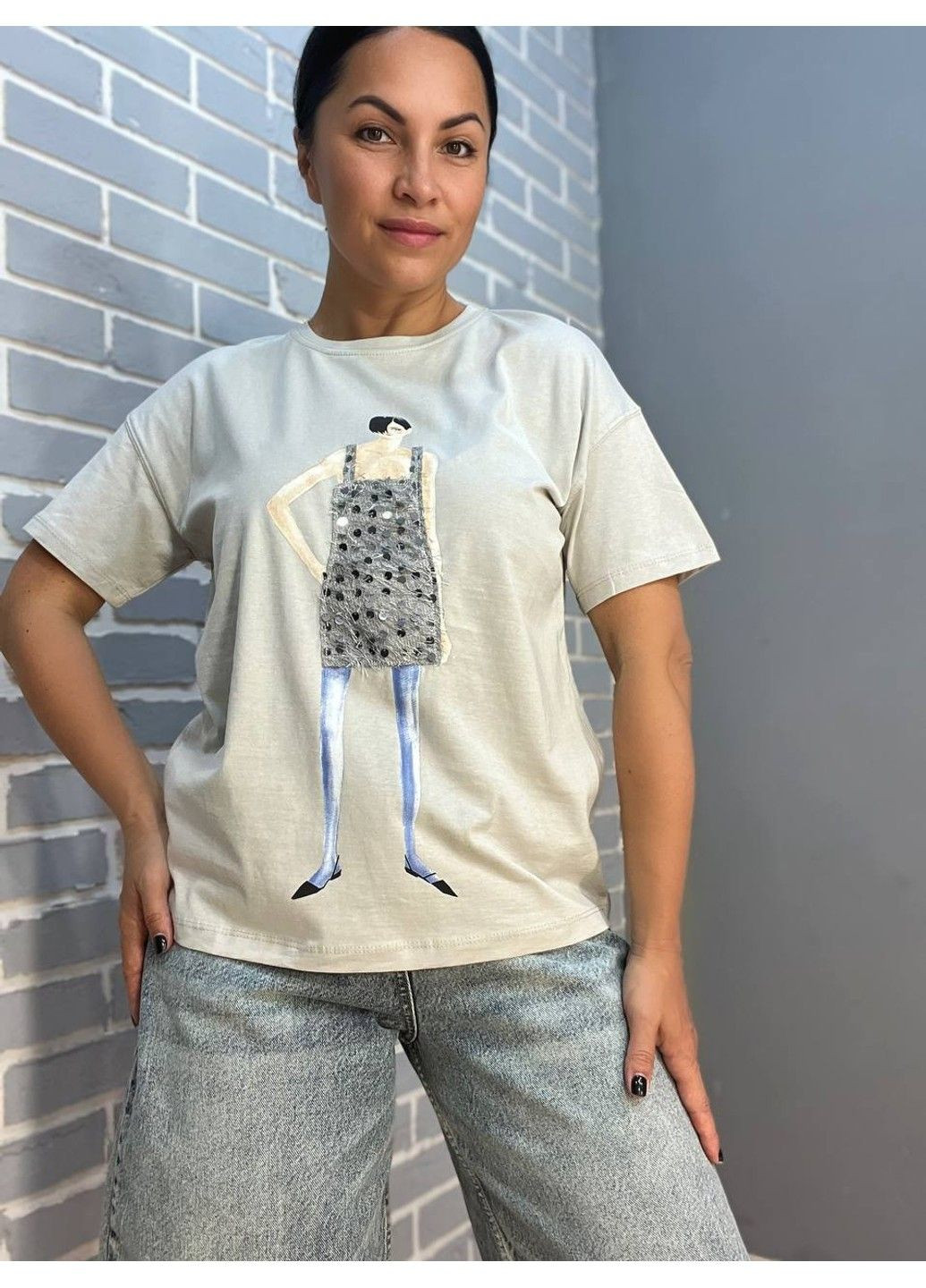 Футболка жіноча Pepper Mint 24-65 малюнок дівчина блискітки Pepper&Mint - (304062717)