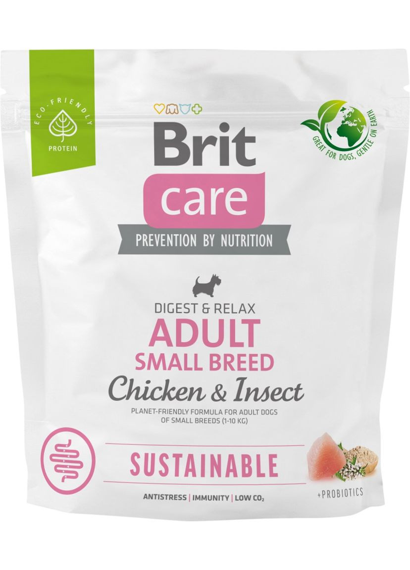 Корм для собак малых пород Dog Sustainable Adult Small Breed с курицей и насекомыми 1 кг (8595602558674) Brit Care (315867962)