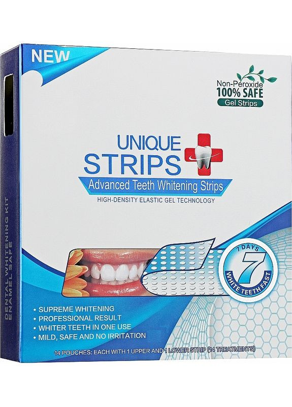 Полоски для домашнего отбеливания зубов White Blue Light 14шт (2-949236) Unique Strips (369794661)