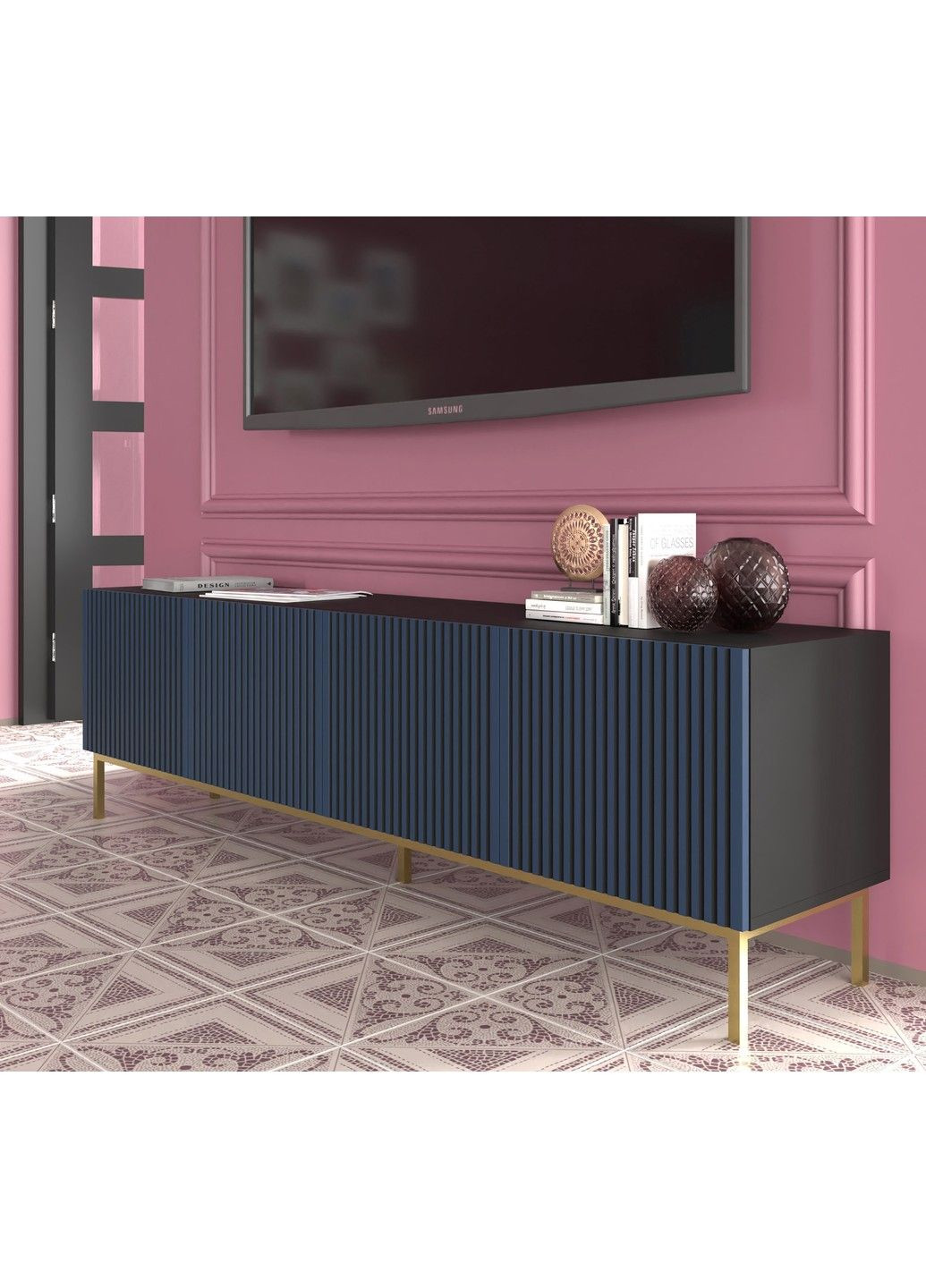 Тумба под телевизор в гостиную Ravenna F 200 4D синяя Bim Furniture (291124560)