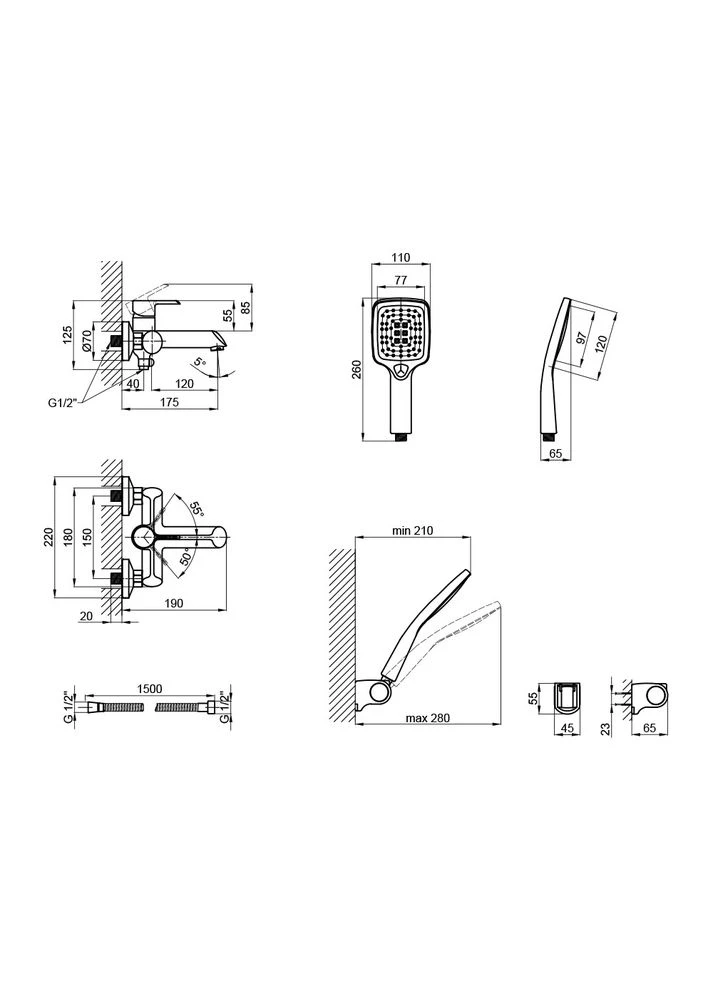 Змішувач для ванни Grand (з душовим гарнітуром) QTGRABCR006 Chrome/Black Qtap 006 (346492463)