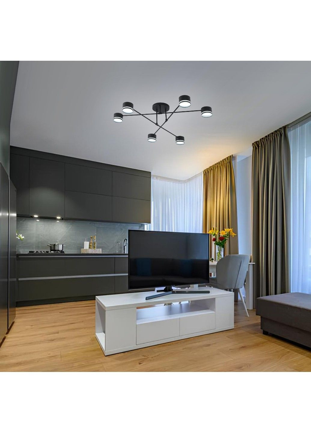 Люстра GUSTAV 6R 850x240 мм Черная на 6 ламп GX53 ESLLSE (315631569)