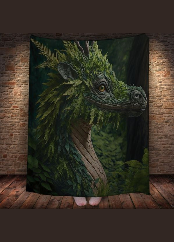 Плед с 3D принтом Реальные большие драконы Зеленый лесной дракон с папоротником Перша Креативна мануфактура PERFECTUS Плед (301870752)