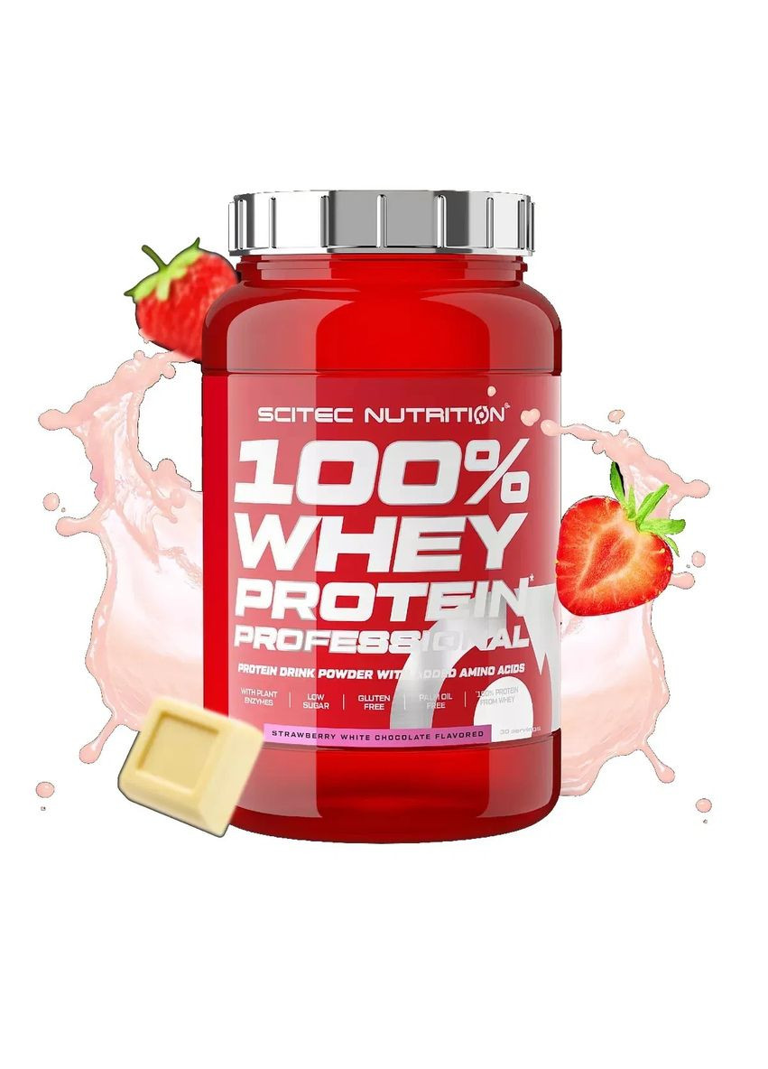 Сывороточный протеин 100% Whey Protein Professional, клубника-белый шоколад, 920 г Scitec Nutrition (364357390)