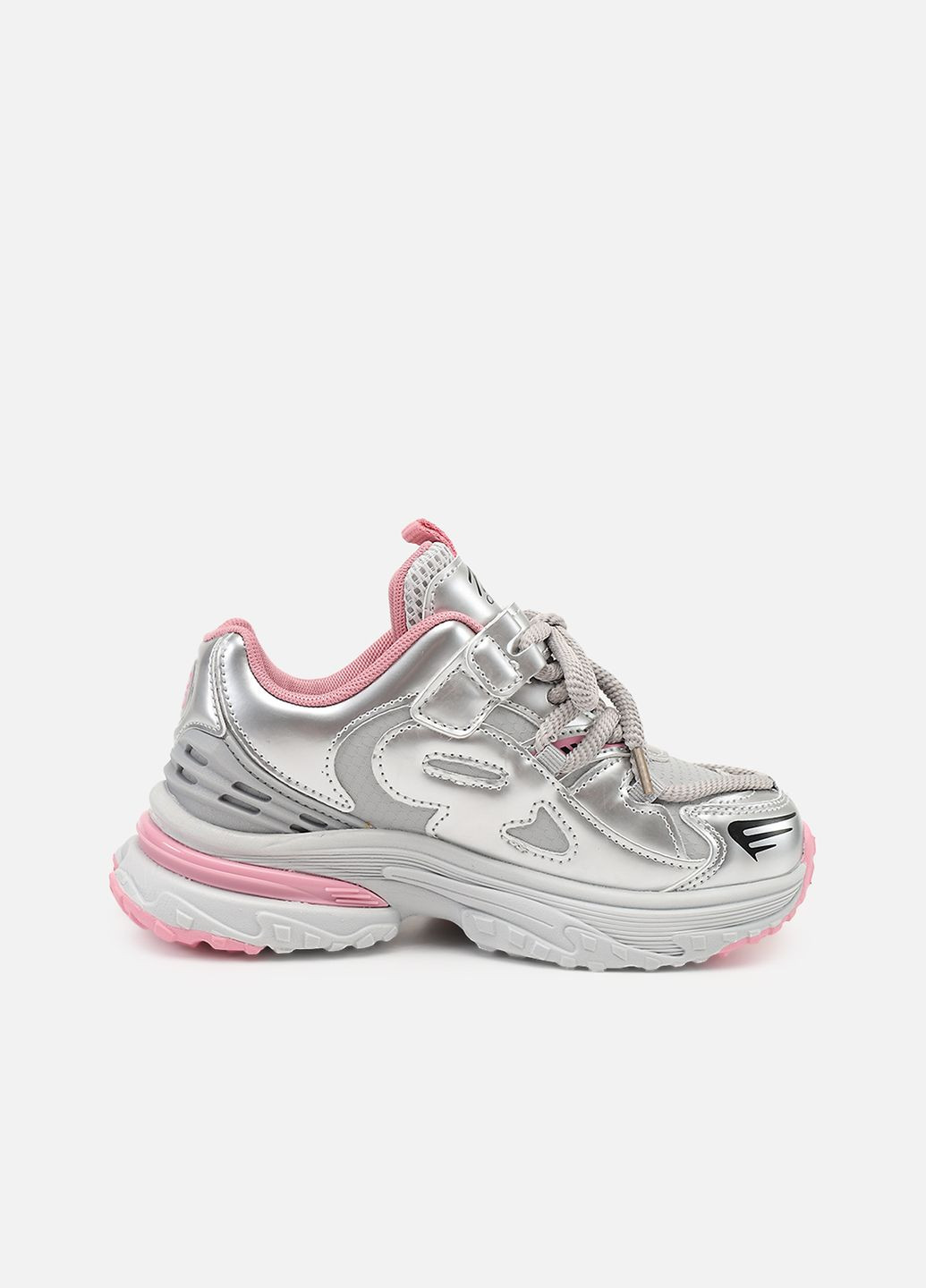 Срібні осінні кросівки для дівчинки, на пласкій підошві колір срібний цб-00273855 Kimboo