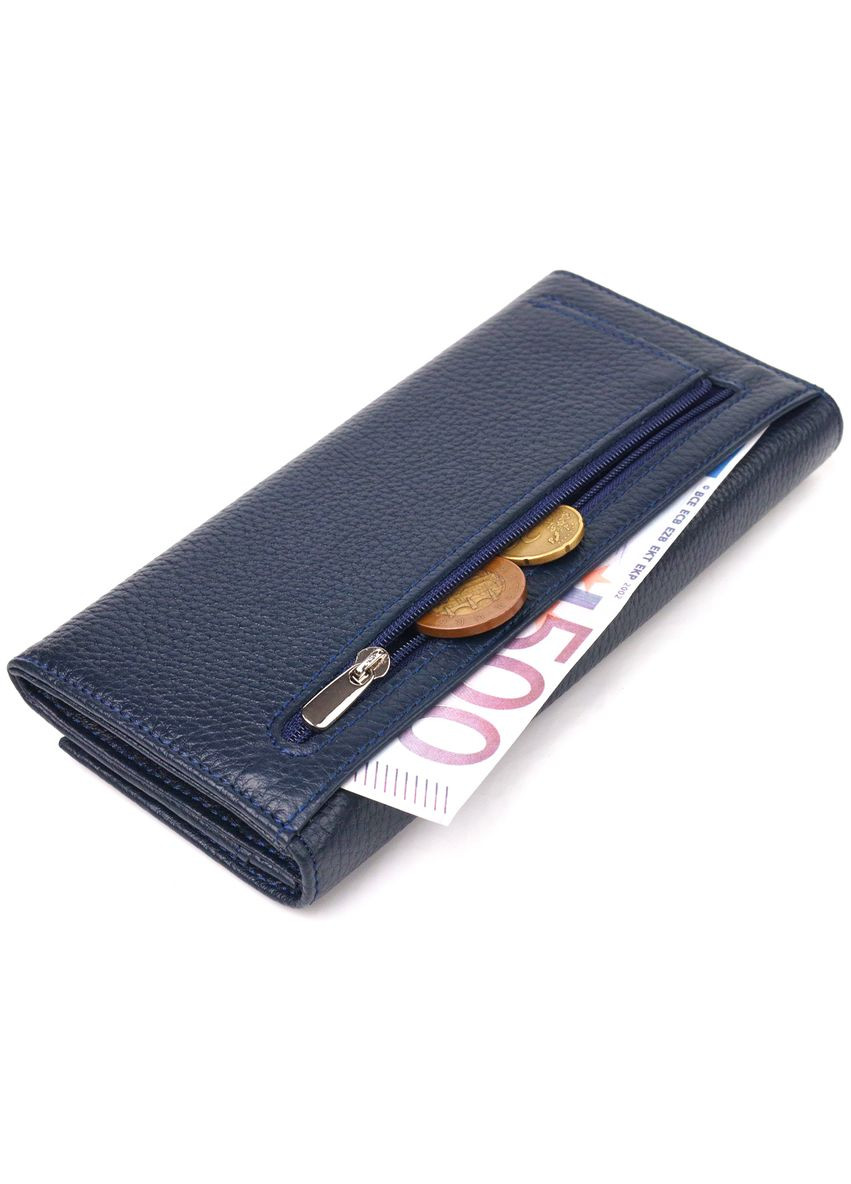 Жіночий гаманець із натуральної зернистої шкіри з монетницею 21624 Синій Canpellini (306881305)
