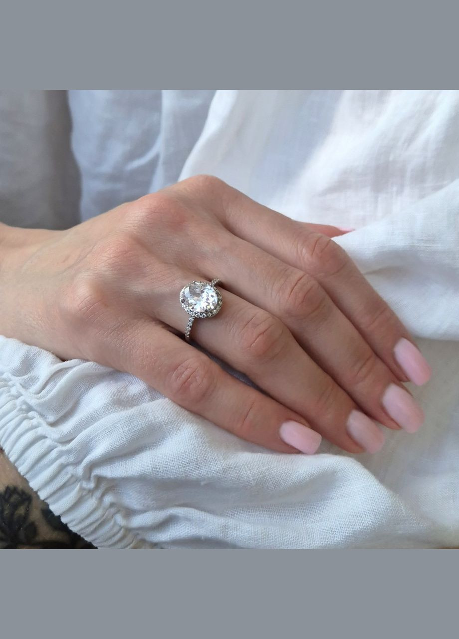 Срібна каблучка з Великим Білим Каменем розмір срібло 925 проби Родоване 81044б 2.86г No Brand (334012725)