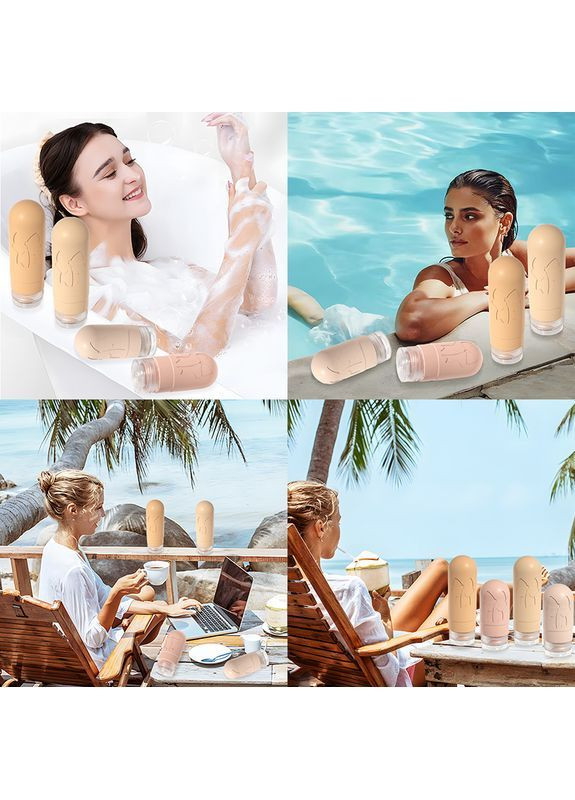 Набір дорожніх баночок для подорожей для косметики в прозорій косметичці силіконовий 4 шт 60 і 90 мл Коричневий 113_6_0_3С No Brand (371813613)