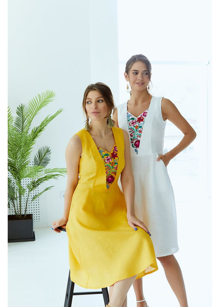 Белая женское льняное платье-вышиванка (fm2719) Folk Moda (365729676)