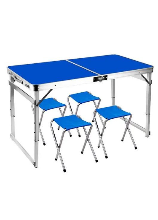 Складний стіл посилений для пікніка посилений + 4 стільці Cиній No Brand (294721484)