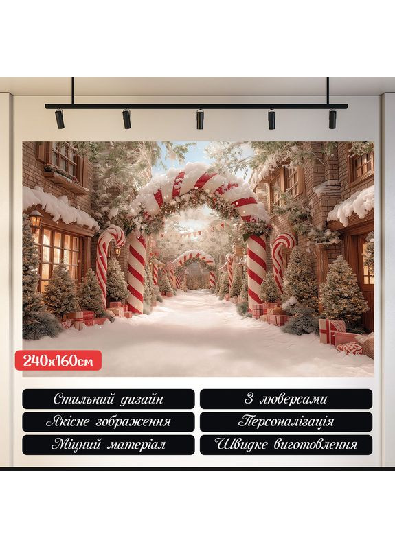 Фотозона Засніжена вулиця з карамельними тростинами – №46569 Vinylpex (369929997)