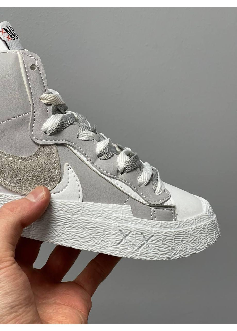 КРОСІВКИ ЖІНОЧІ NIKE BLAZER MID X SACAI GREY WHITE V2 НАЙК БЛЕЙЗЕР No Brand сірі демісезони (368859541)