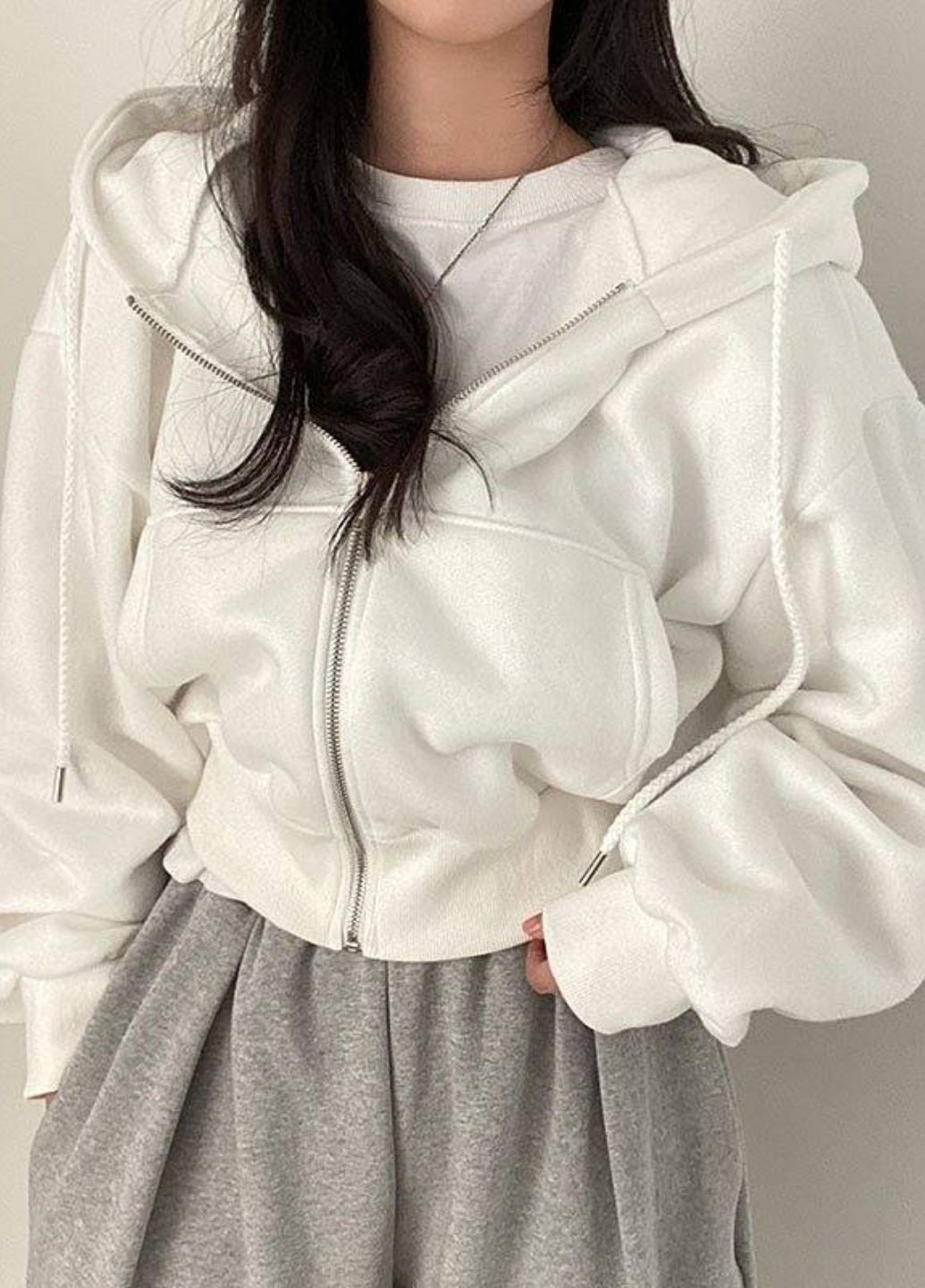 Укороченный повседневный оверсайз худые на молнии с капюшоном и карманами кенгуру Allthings (369670185)