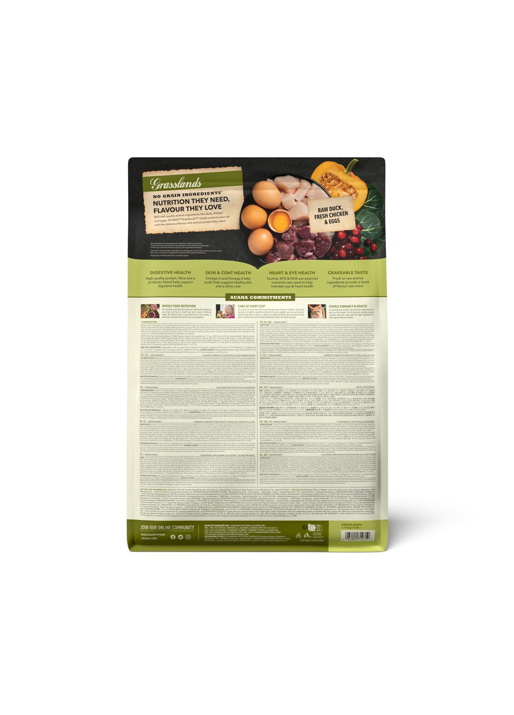 Сухой корм для котов Grasslands Cat с цыплёнком, индейкой и уткой 1.8 кг a64218 Acana (339257378)