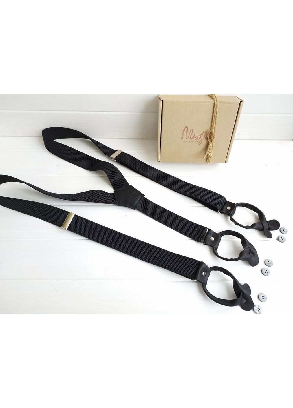 Чоловічі підтяжки на ґудзиках чорні Major Style (357206578)