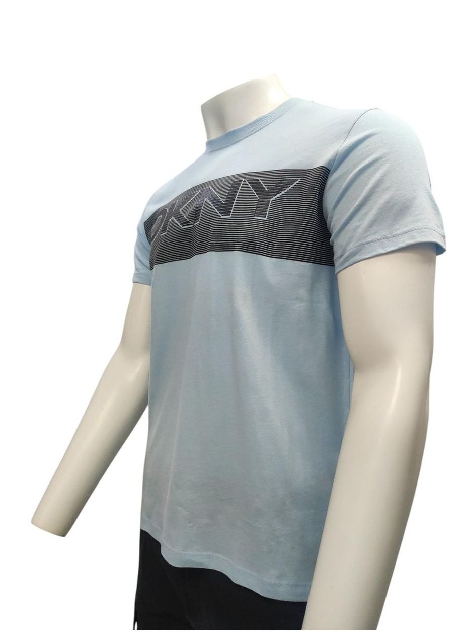 Комбинированная мужская хлопковая футболка donna karan ny, с надписью, голубого цвета, размер l DKNY slim fit