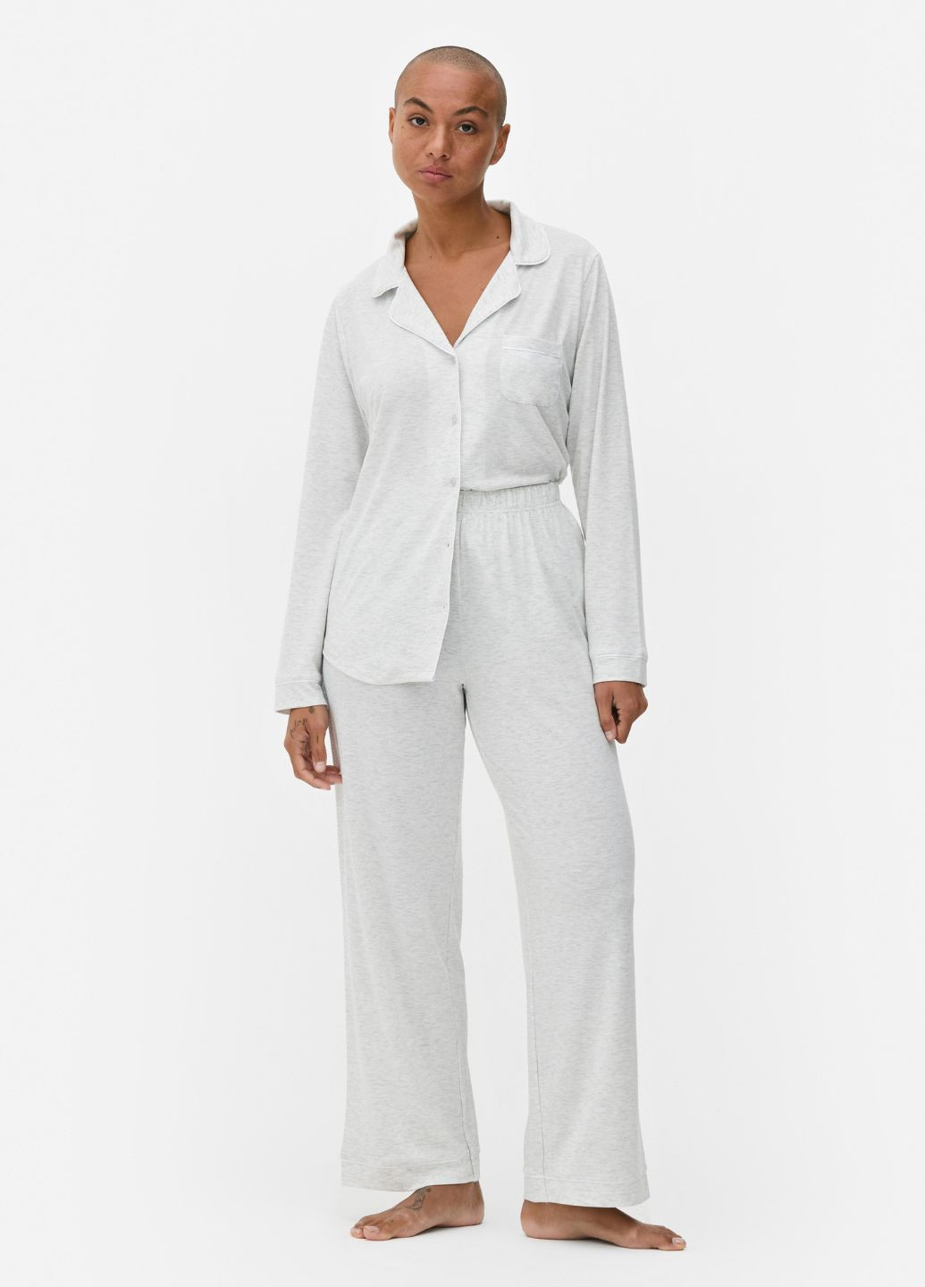 Серая всесезон женская пижама jersey long sleeve boyfriend домашний комплект зеленый (8236) рубашка + брюки Primark