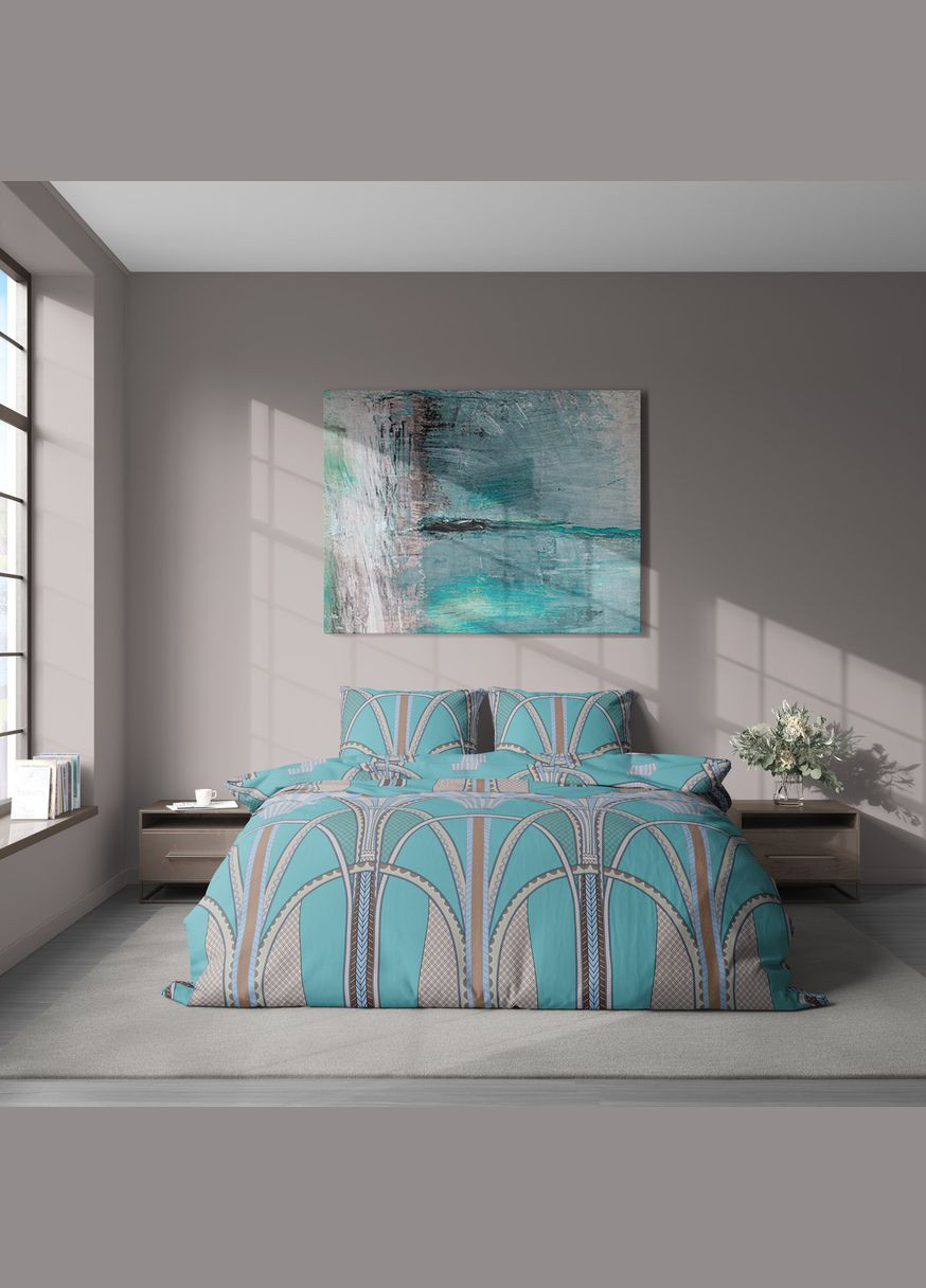 Постільна білизна, Поплін, Блакитний із Сірим, Двоспальний, L-2042 Lelit (316632537)