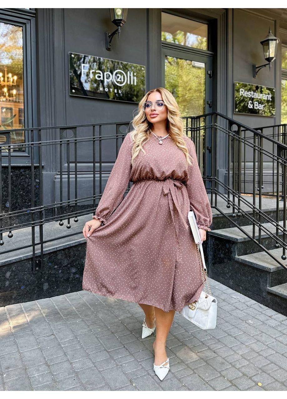 Світло-коричнева сукня софт,легка та комфортна,з ременем та резинка на талії Україна