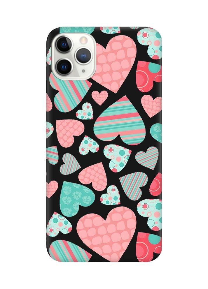 Матовий чорний чохол на iPhone 11 Pro (5.8):: Різнокольорові сердечка (принт 334) Creative (360698261)
