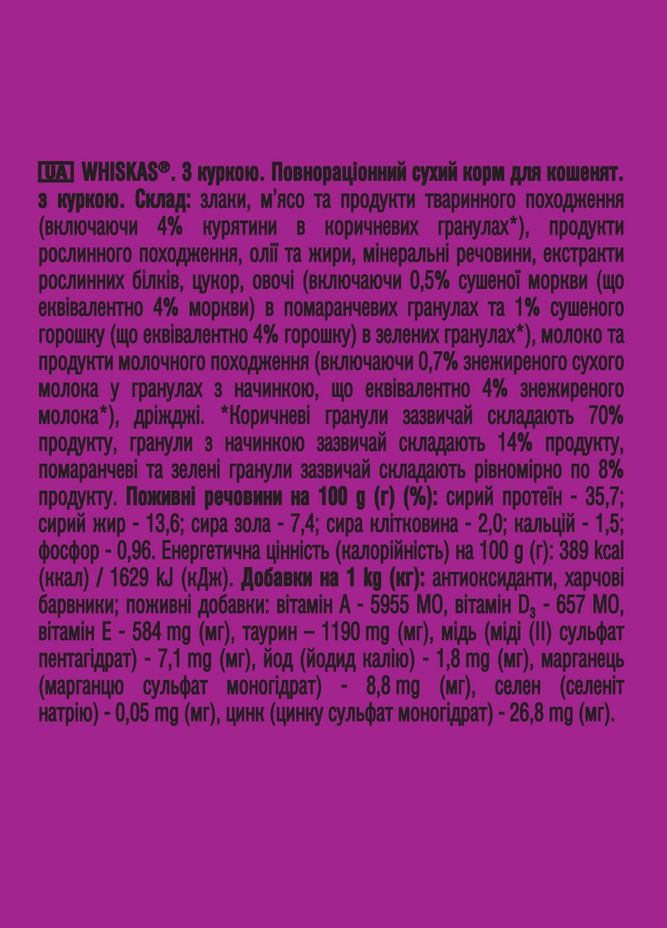 Сухий корм для кошенят з куркою 14кг Whiskas - (303701260)