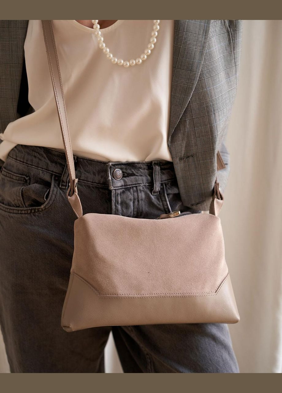 Кожаная замшевая женская сумка «Иви» бежевая Guris (354710786)