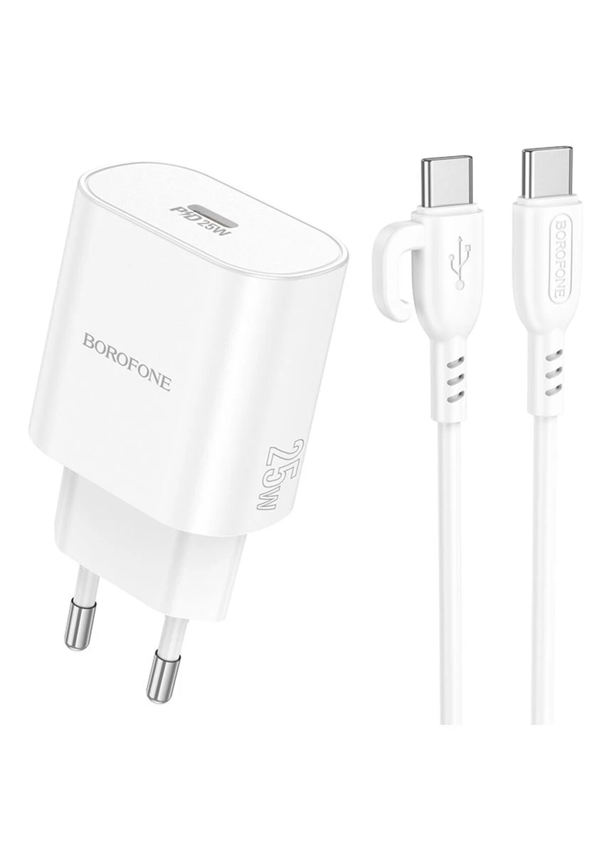 Сетевое зарядное устройство single port PD25W Charger Set(C to C)(EU) White (6941991112270) Borofone BA82A Platinum (340062183)