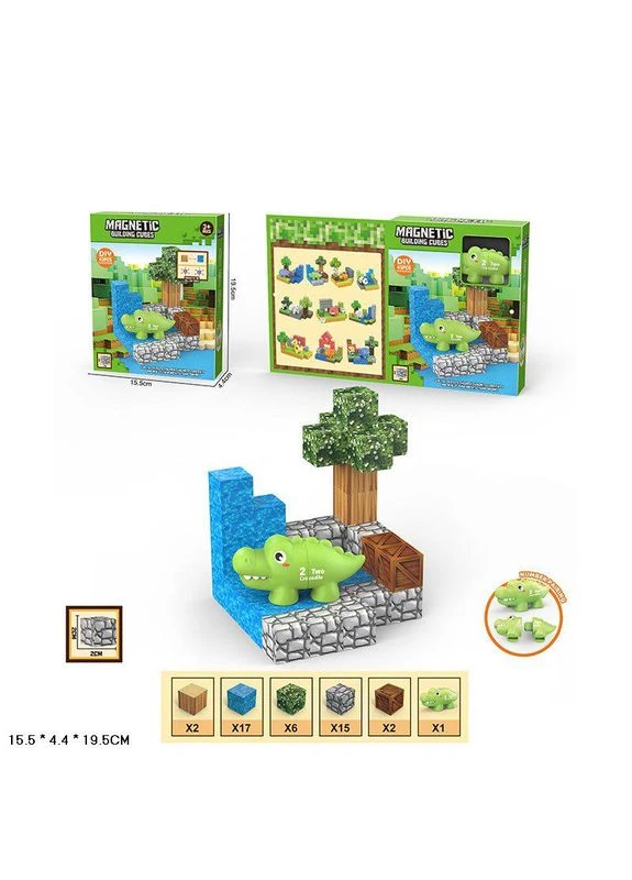 Магнитный конструктор DIV CUBES с фигуркой крокодила и пиксельными кубиками для развития 3+ детей Generic (403412866)
