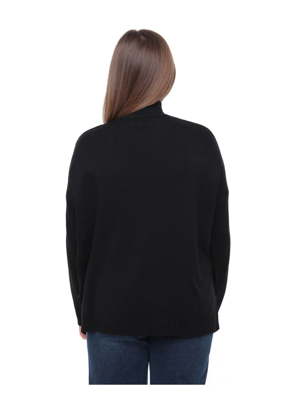 Черный зимний свитер женский черный свободный с воротником джемпер Karon Вільна