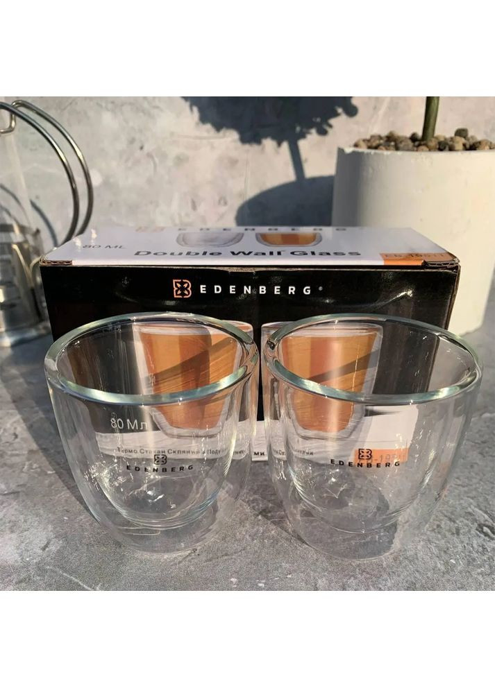 Набір скляних чашок з подвійними стінками 80 мл 2 предмета (EB-19511) Edenberg (360654638)