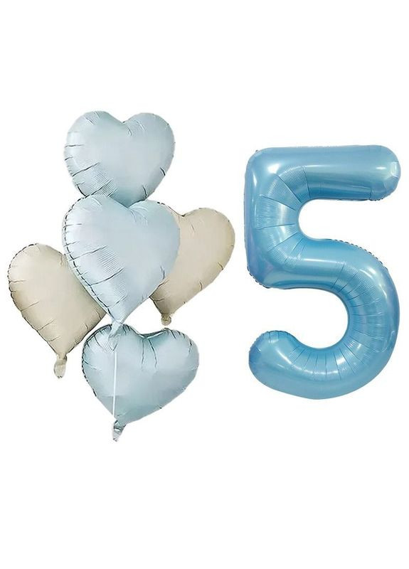 Набор 7 шаров с цифрой по выбору Танец воздуха Голубой и молоко No Brand (368778917)